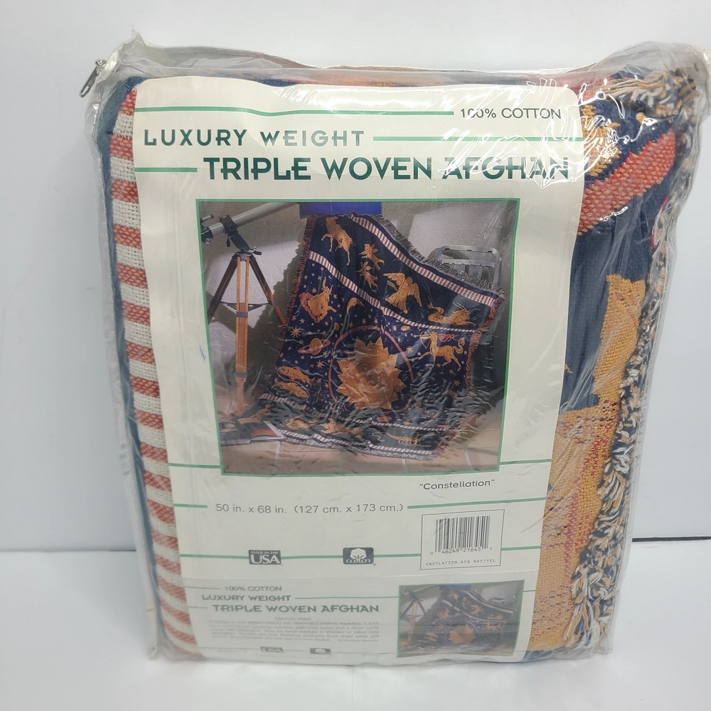 Vintage 90s Zodiac Signs Astrology Cotton Woven Throw Blanket Constellations
